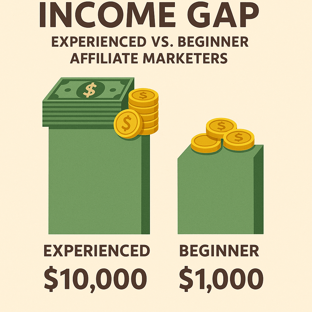 Infographic showing the income gap between experienced vs. beginner affiliate marketers